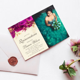 Invitación a la fotografía Quinceanera de color ro