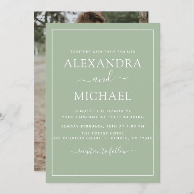 Invitación a la fotografía romántica de Sage Green (Anverso / Reverso)