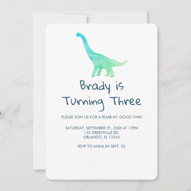 Invitación a la franja azul Fiesta de Dinosaurio (Anverso)