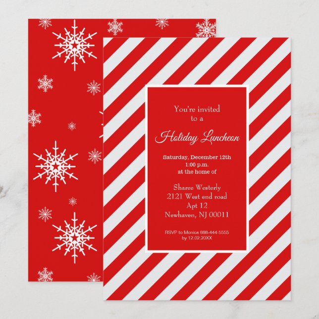 Invitación a la franja de golosinas rojas y copos  (Anverso / Reverso)