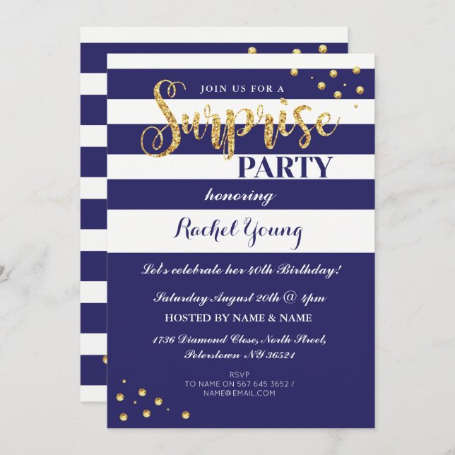 Invitación a la franja de la marina de cumpleaños  (Anverso / Reverso)