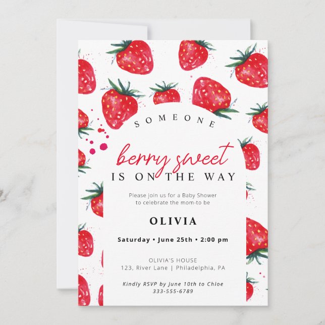 Invitación a la fresa de Baby Shower dulce Berry (Anverso)