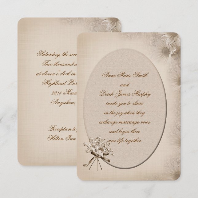 Invitación a la frontera de Sepia Boda Daisy (Anverso / Reverso)