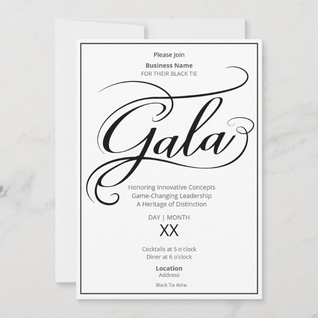 Invitación a la Gala de Negocios de Corbata Negra (Anverso)