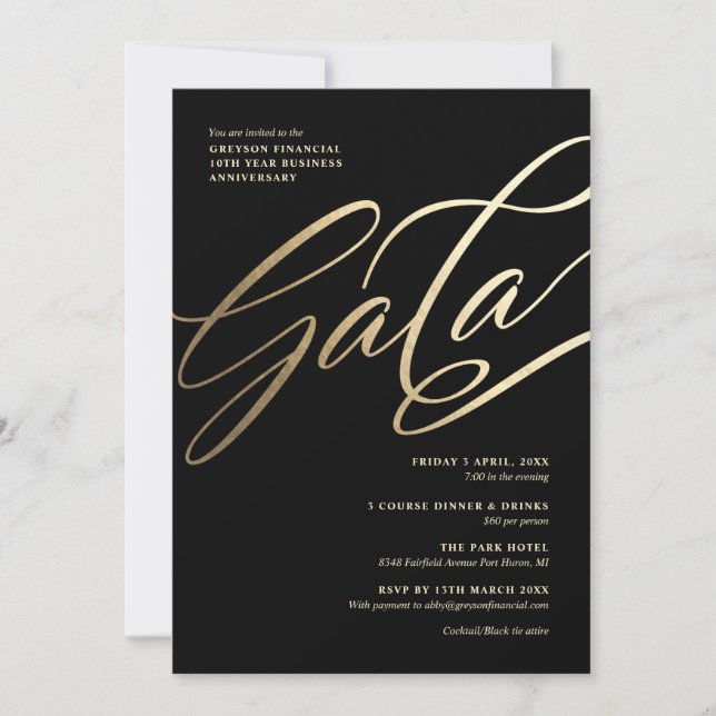 Invitación a la Gala de oro y negro (Anverso)