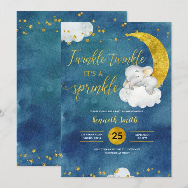 Invitación a la gestación de Twinkle Star Baby Spr (Anverso / Reverso)