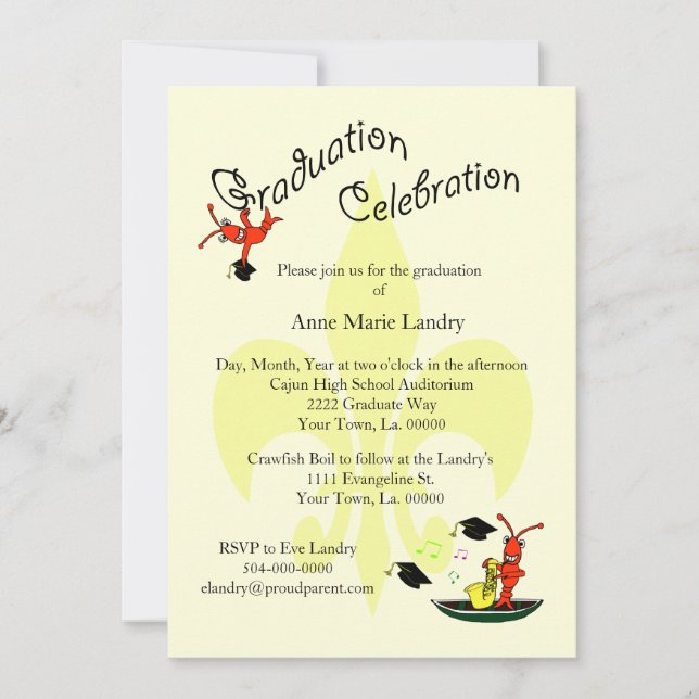 Invitación a la graduación de Cajun Crawfish Fleur (Anverso)