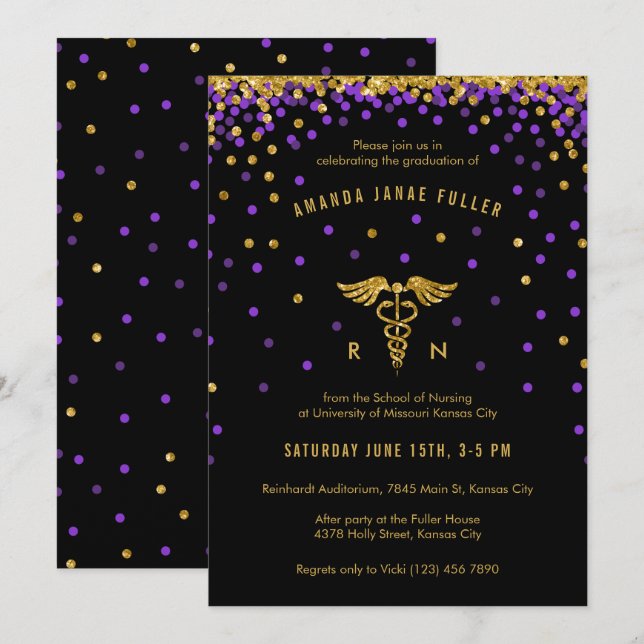 Invitación a la graduación de enfermeras de confet (Anverso / Reverso)