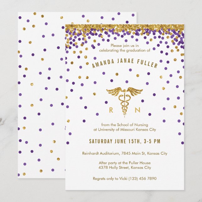 Invitación a la graduación de enfermeras de confet (Anverso / Reverso)
