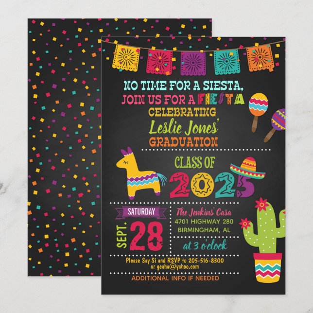 Invitación a la graduación de Fiesta - Blk (2025) (Anverso / Reverso)
