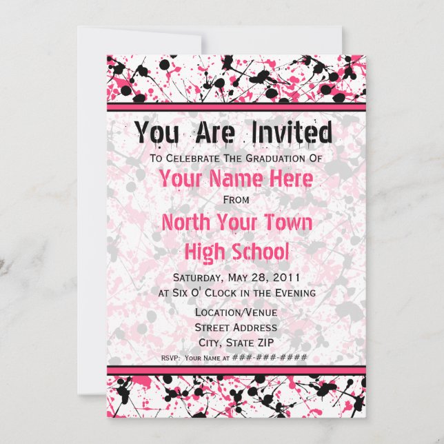 Invitación a la graduación de Plata Rosa y Negra - (Anverso)