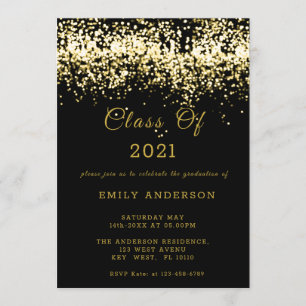Invitación a la graduación de Purpurina negro y do