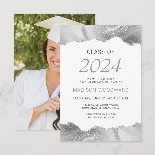 Invitación a la graduación del Agate Gris Plata Fo (Anverso / Reverso)