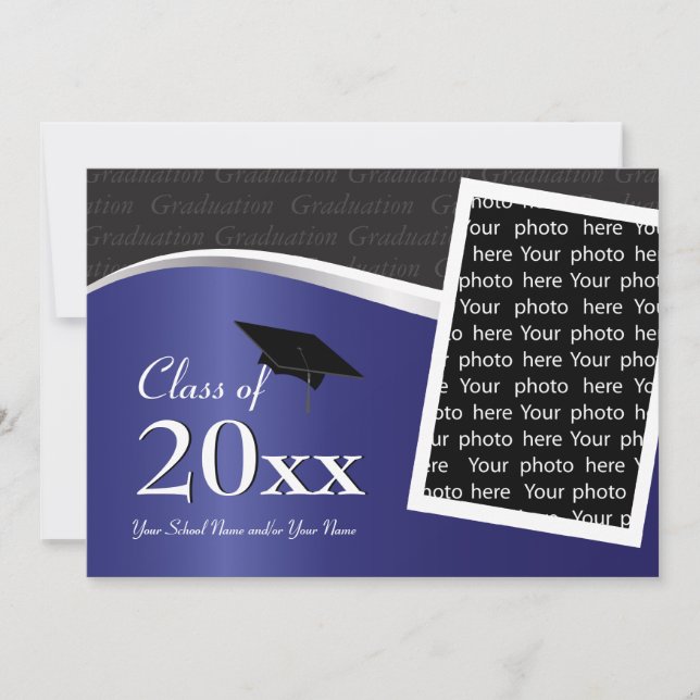 Invitación a la graduación en azul y negro de Pers (Anverso)