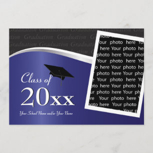 Invitación a la graduación en azul y negro de Pers