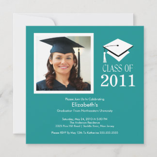 Invitación a la graduación fotográfica blanco turq