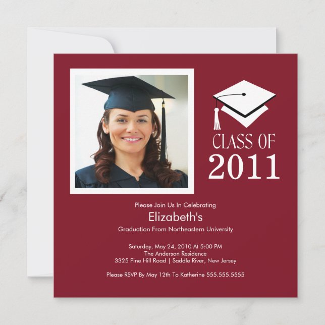 Invitación a la graduación fotográfica: maroon y b (Anverso)