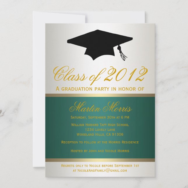 Invitación a la graduación verde y de oro (Anverso)