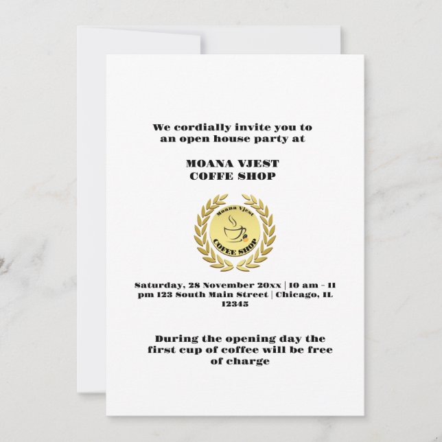 Invitación a la Gran Apertura de la Casa de Café (Anverso)