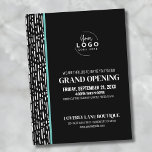Invitación a la gran apertura del logotipo comerci<br><div class="desc">Una invitación divertida pero simple en blanco y negro para una gran apertura de negocio o un evento de fiesta de lanzamiento de marca o producto. Añade tu propio logotipo a la parte superior para darle tu marca. Cute puntos blancos y negros y rayas en un lado para un acento...</div>