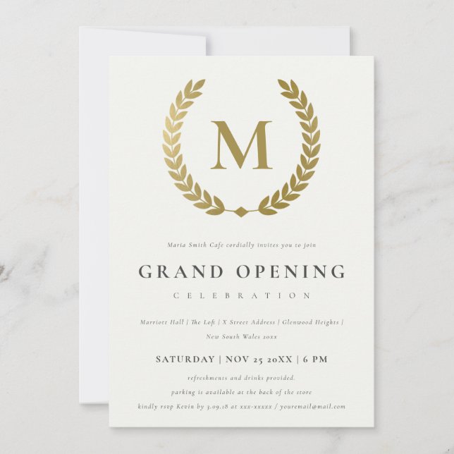 Invitación a la Gran Apertura Ornate de Gold Laure (Anverso)