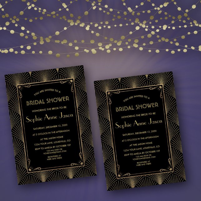 Invitación a la gran ducha de novia de Gatsby (bridal shower invite, Art Deco bridal shower invitation, gold black bridal shower, roaring 20s )