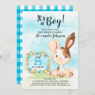 Invitación a la granja Baby Shower Bunny Boy Water