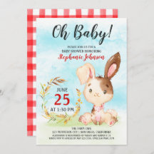 Invitación a la granja Baby Shower Bunny de color 