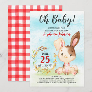 Invitación a la granja Baby Shower Bunny de color 