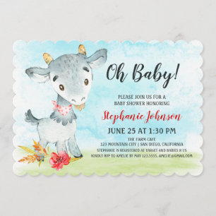 Invitación a la granja Baby Shower de cabra acuare