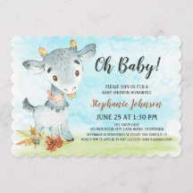 Invitación a la granja Baby Shower de cabra acuare