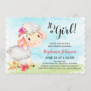 Invitación a la granja Baby Shower de ovejas Chica