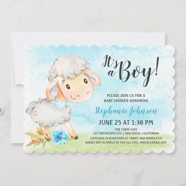 Invitación a la granja Baby Shower de Watercolor B (Anverso)