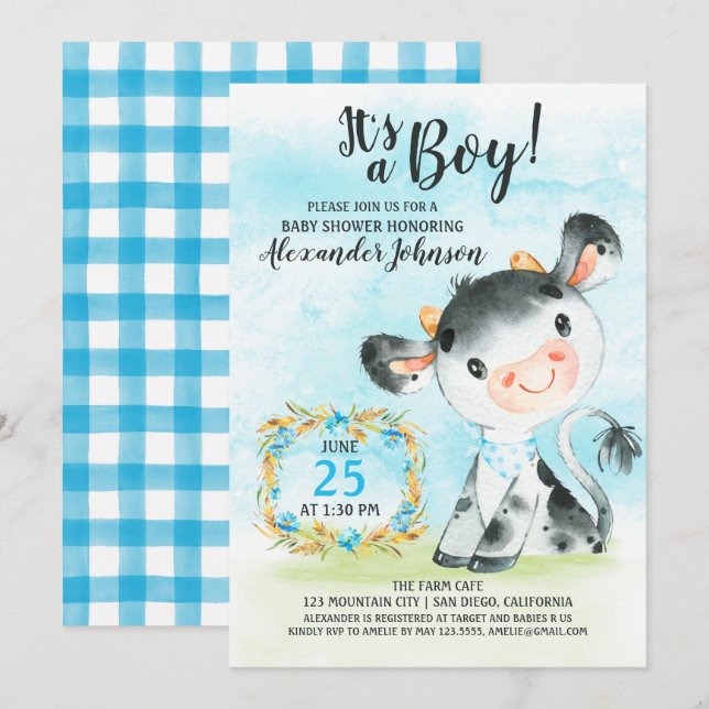 Invitación a la granja Baby Shower de Watercolor B (Anverso / Reverso)