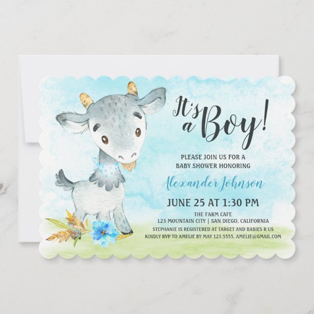 Invitación a la granja Baby Shower de Watercolor B (Anverso)