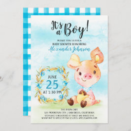 Invitación a la granja Baby Shower Piggy Boy Water