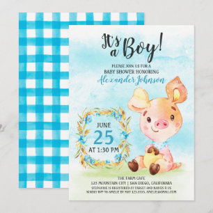 Invitación a la granja Baby Shower Piggy Boy Water