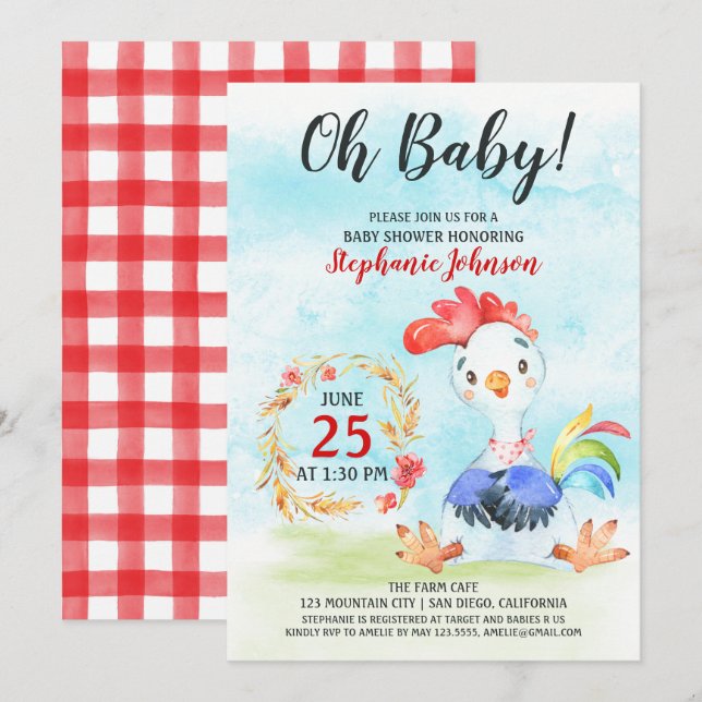 Invitación a la granja de Baby Shower de la galera (Anverso / Reverso)