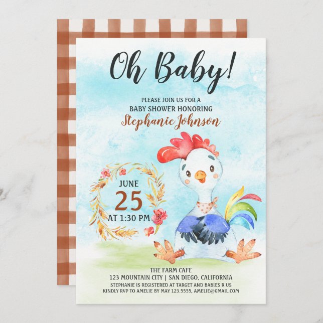 Invitación a la granja de Baby Shower de la galera (Anverso / Reverso)