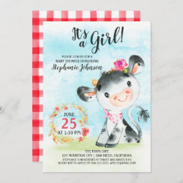 Invitación a la granja de Baby Shower de vaca Chic