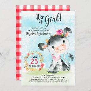 Invitación a la granja de Baby Shower de vaca Chic