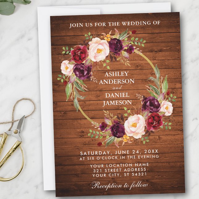 Invitación a la guerra de flores rusticas de Boda  (Customize to add more text or photos to back of card.)