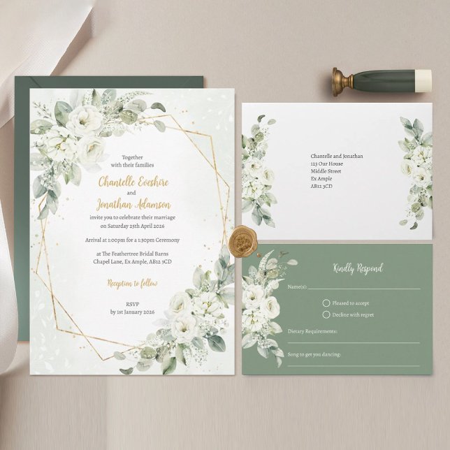 Invitación a la hendedura floral blanca geométrica (Subido por el creador)