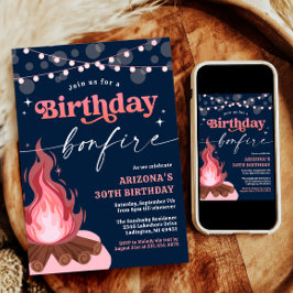 Invitación a la hoguera de cumpleaños rosa + rosa 