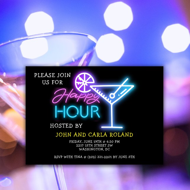 Invitación a la hora feliz de Neon Martini (Subido por el creador)