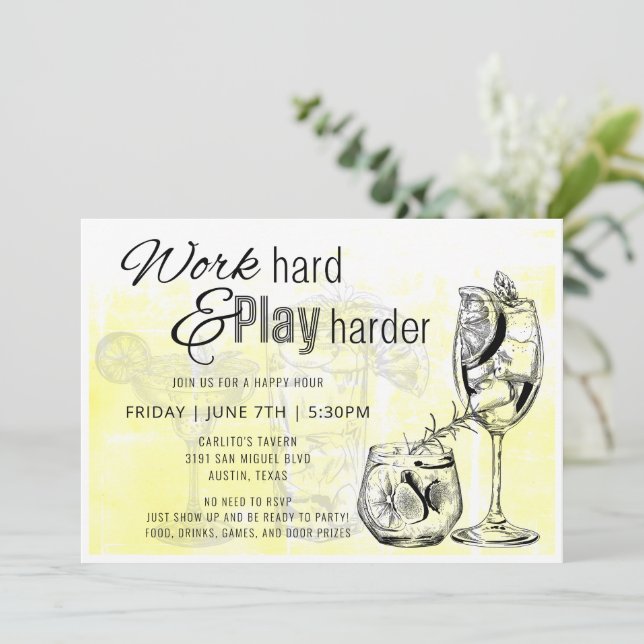 Invitación a la hora feliz del trabajo duro (Anverso de pie)