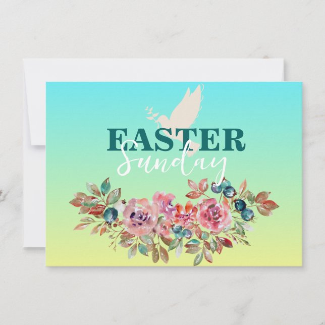 Invitación a la iglesia floral azul y amarilla de  (Anverso)