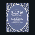 Invitación a la impresión Blue Leopard Print Sweet<br><div class="desc">Impresión de leopardo azul y blanco de moda Invitación a la fiesta de 16 cumpleaños.</div>