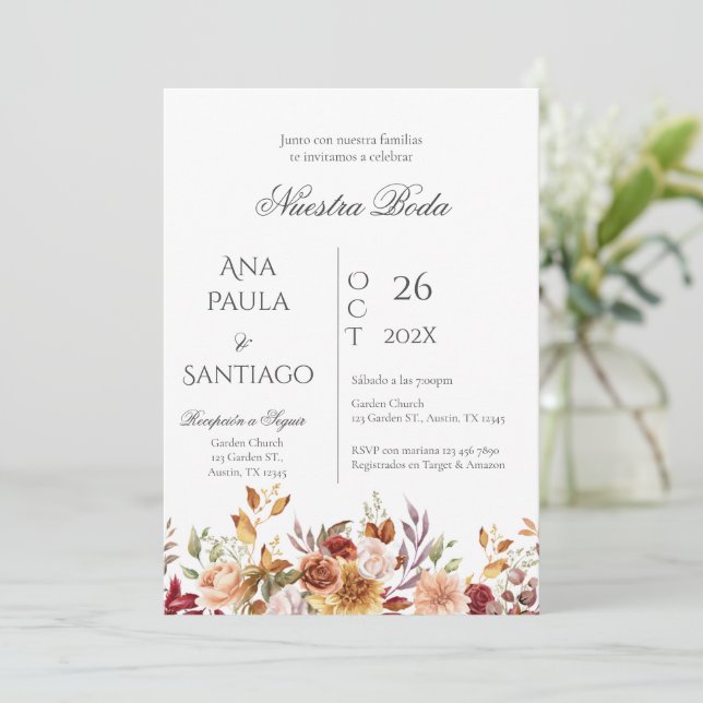 Invitación a la Invitación a la Boda Floral (Anverso de pie)