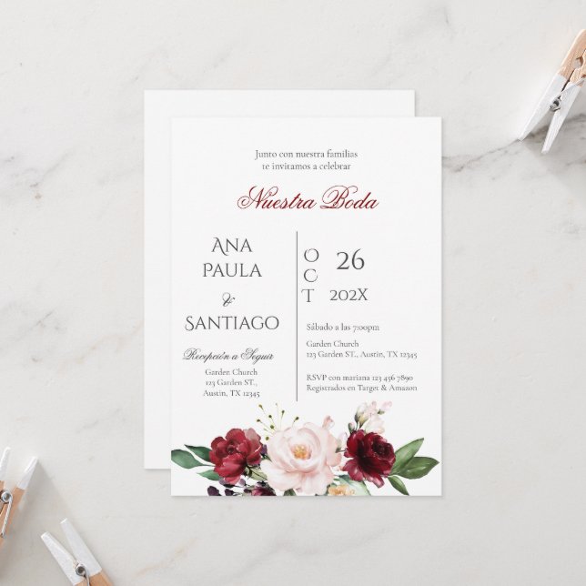 Invitación a la Invitación a la Boda Floral (Anverso/Reverso In Situ)
